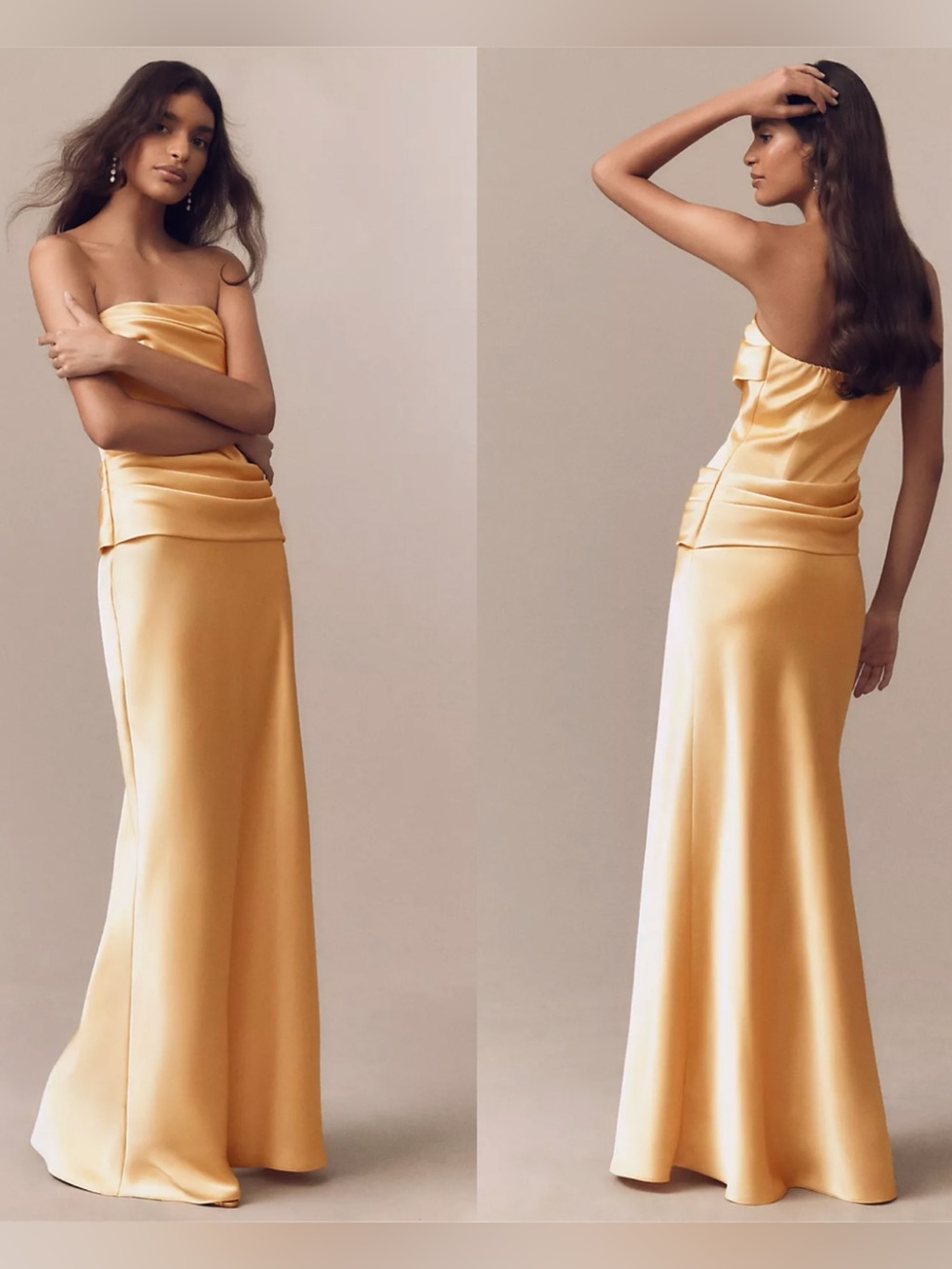Mare Mare Anthropologie Isabella Strapless Ruched Gold Corset Dress XS NWT Satin